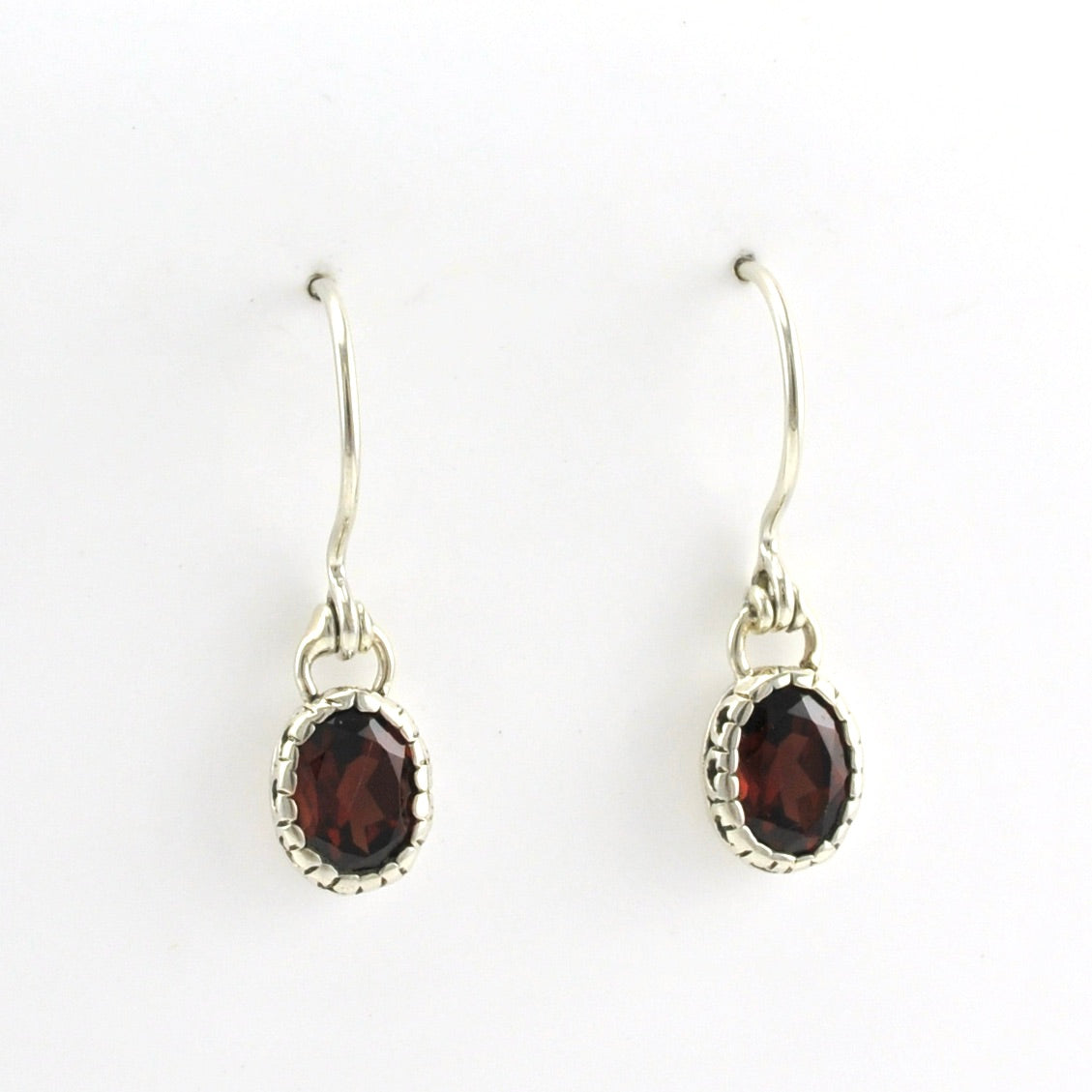 Alt View Sterling Silver Garnet Oval Filigree Bezel Dangle Earrings