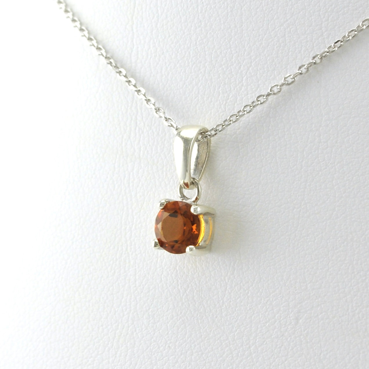 Side View Sterling Silver Citrine 6mm Round Necklace