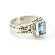 Side View Sterling Silver Blue Topaz 6x8mm Rectangle Ring