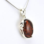 Side View Sterling Silver Amber Oval Pendant with Calla Lily