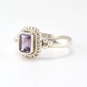 Side View Sterling Silver Amethyst 4x6mm Rectangle Ring
