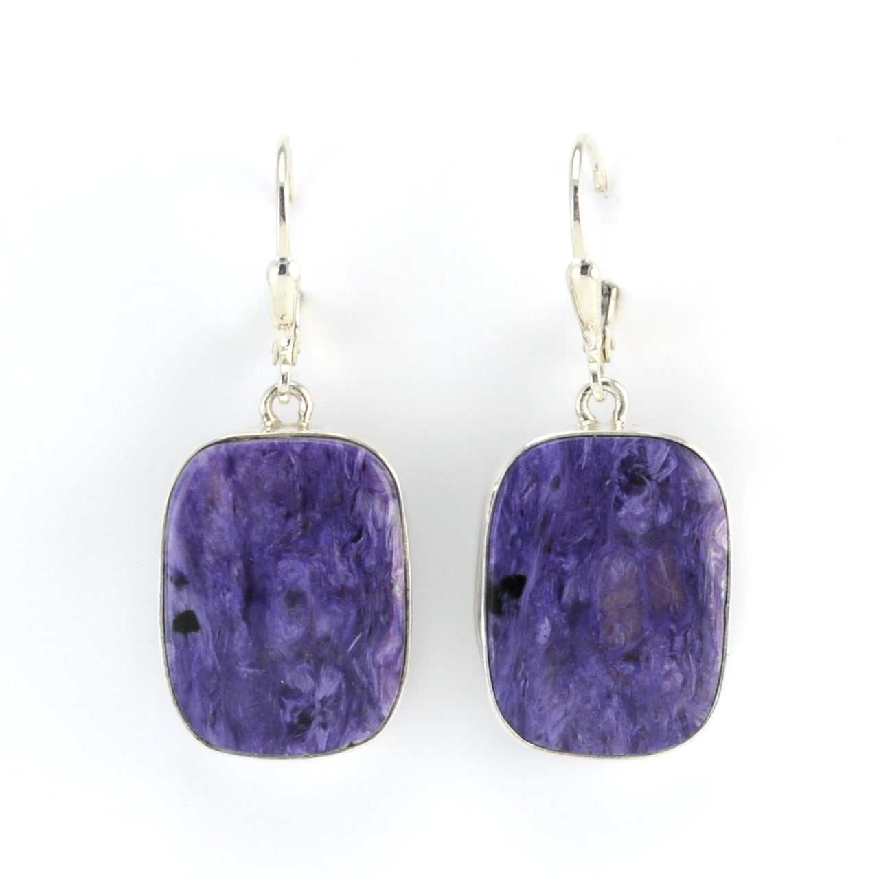 Alt View Sterling Silver Charoite Rectangle Dangle Earrings