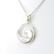 Side View Sterling Silver Mother of Pearl Wave Necklace