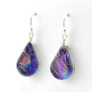 Side View Sterling Silver Dichroic Glass Purple Rainbow Lotus Dangle Earrings