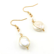 Coin Pearl Dangle Earrings with Gold