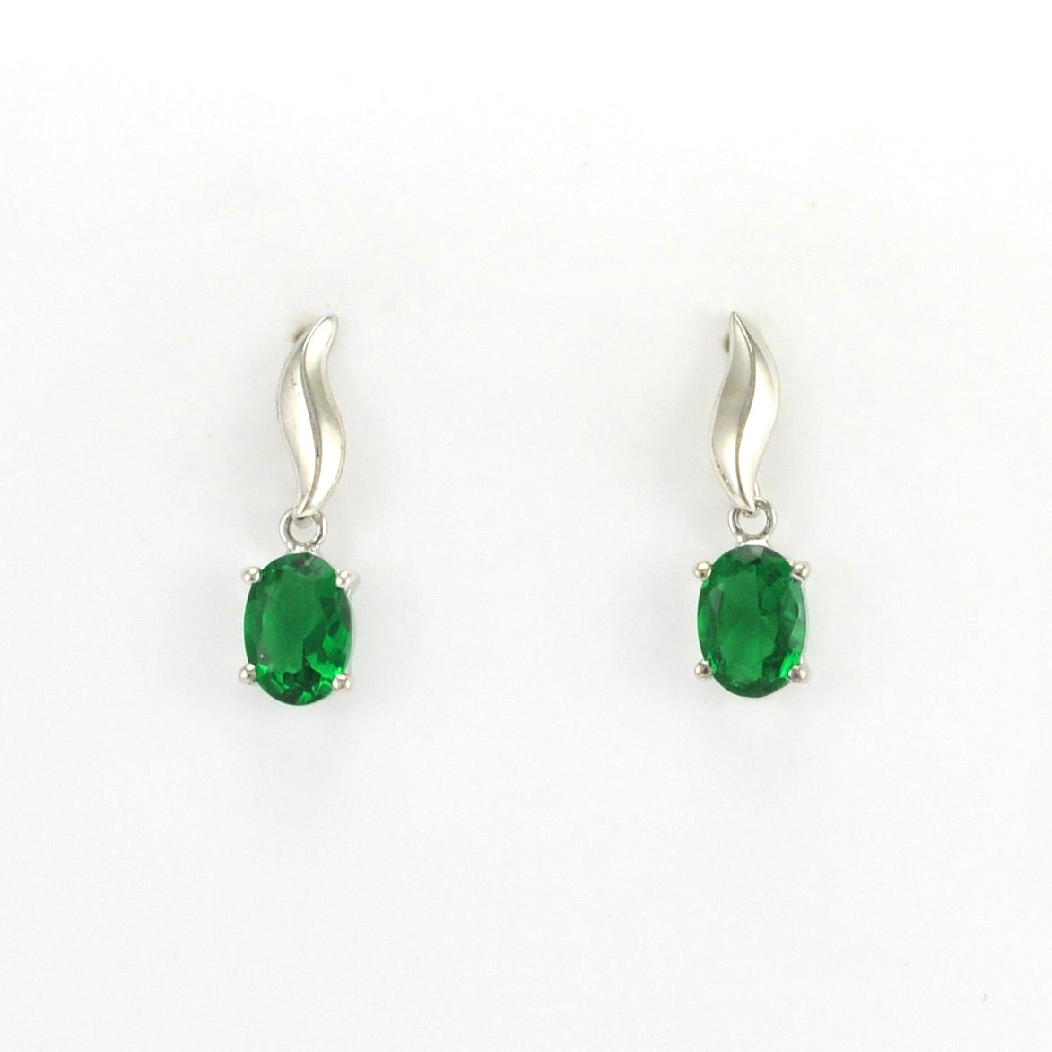 Alt View Sterling Silver Created Emerald 1.5ct Oval Earrings