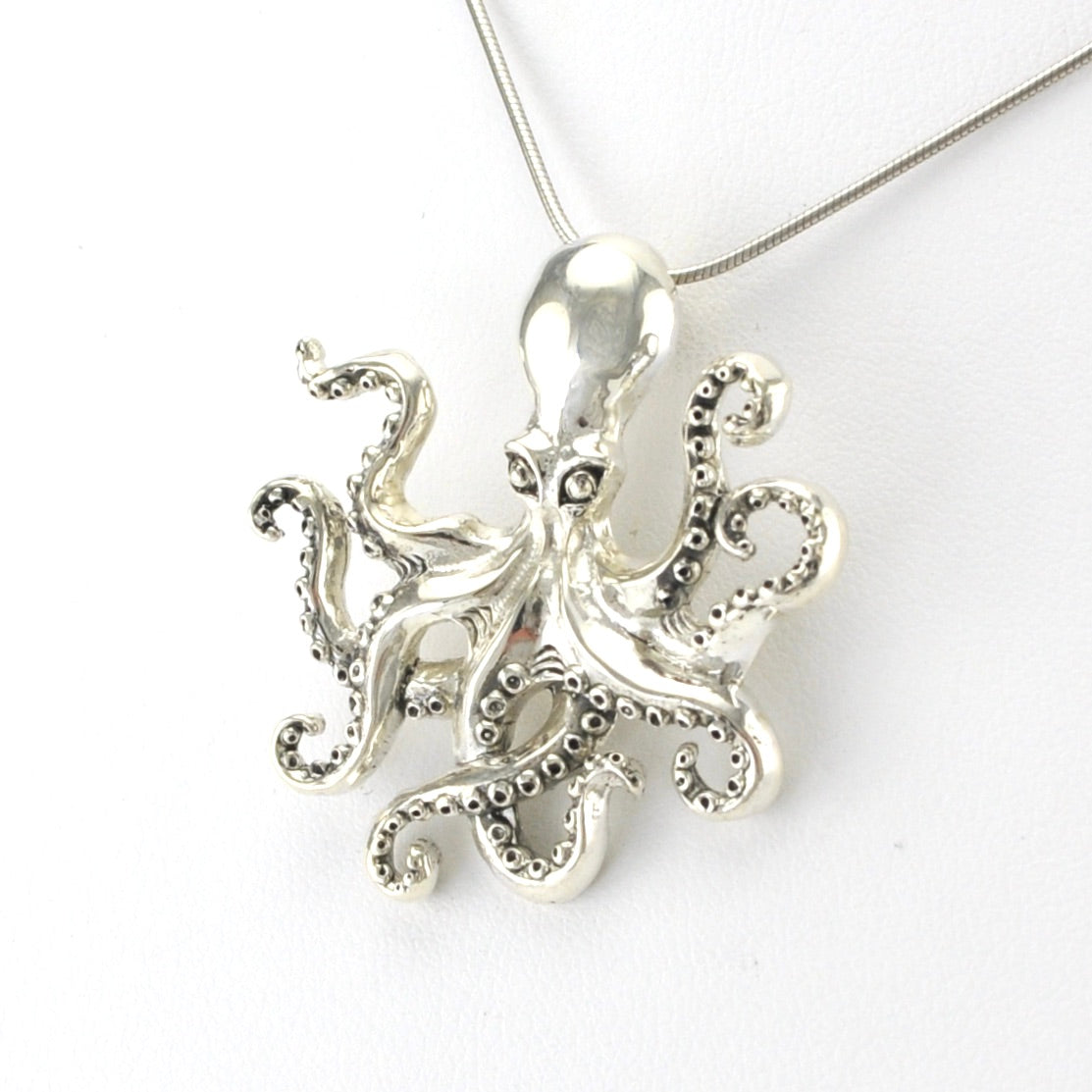 Side View Sterling Silver Octopus Small Pendant