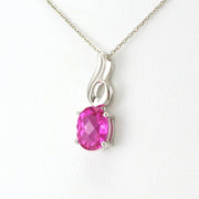 Side View Sterling Silver Created Pink Sapphire 2.5ct Oval Necklace