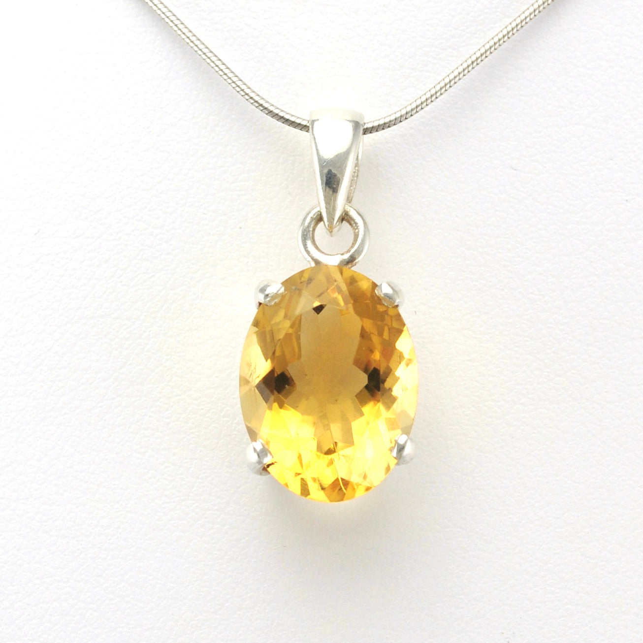 Alt View Sterling Silver Citrine 12x16mm Oval Prong Set Pendant