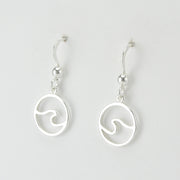 Side View Sterling Silver Circle Wave Dangle Earrings