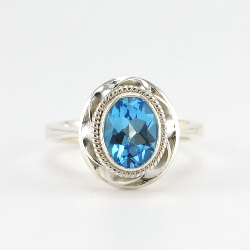Sterling Silver Blue Topaz 7x9mm Oval Ring