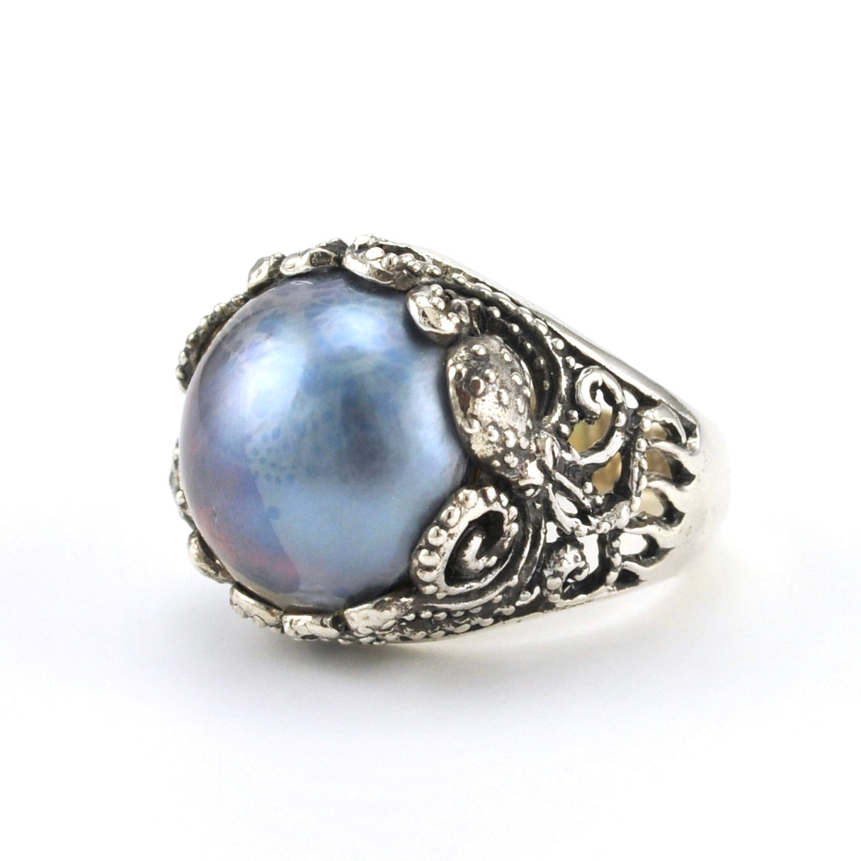 Sterling Silver Mabé Pearl Octopus Ring