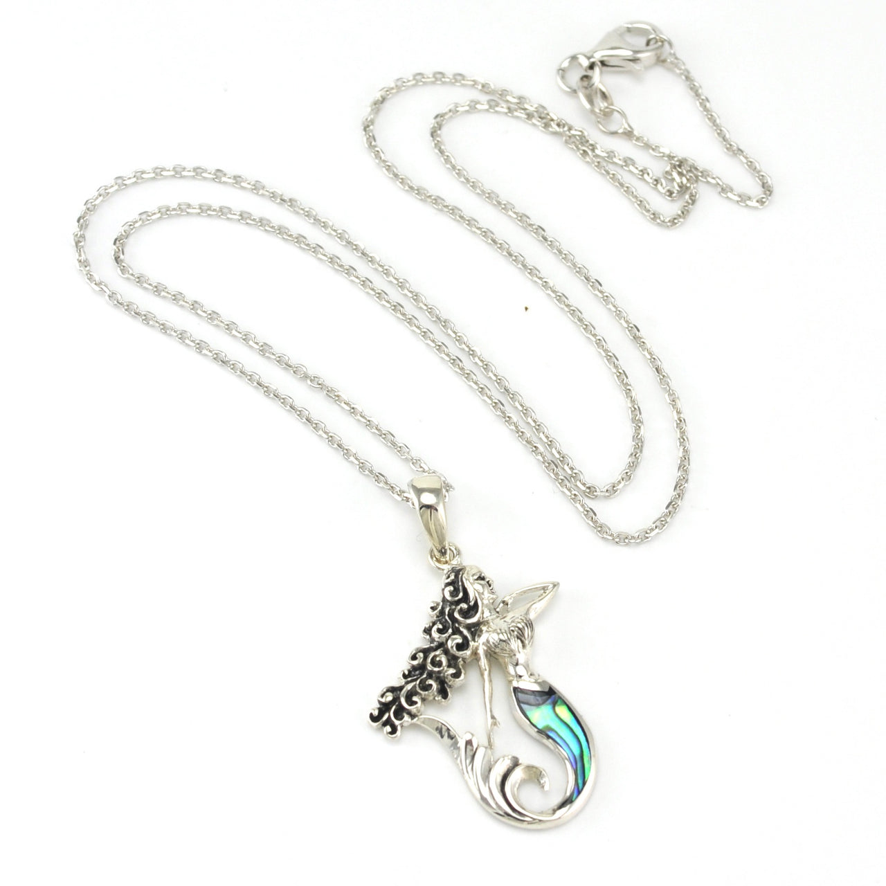 Sterling Silver Mermaid with Abalone Tail Necklace
