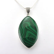 Alt View Sterling Silver Malachite 27x44mm Marquise Pendant