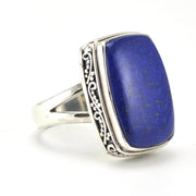 Side View Sterling Silver Lapis 13x19mm Rectangle Bali Ring