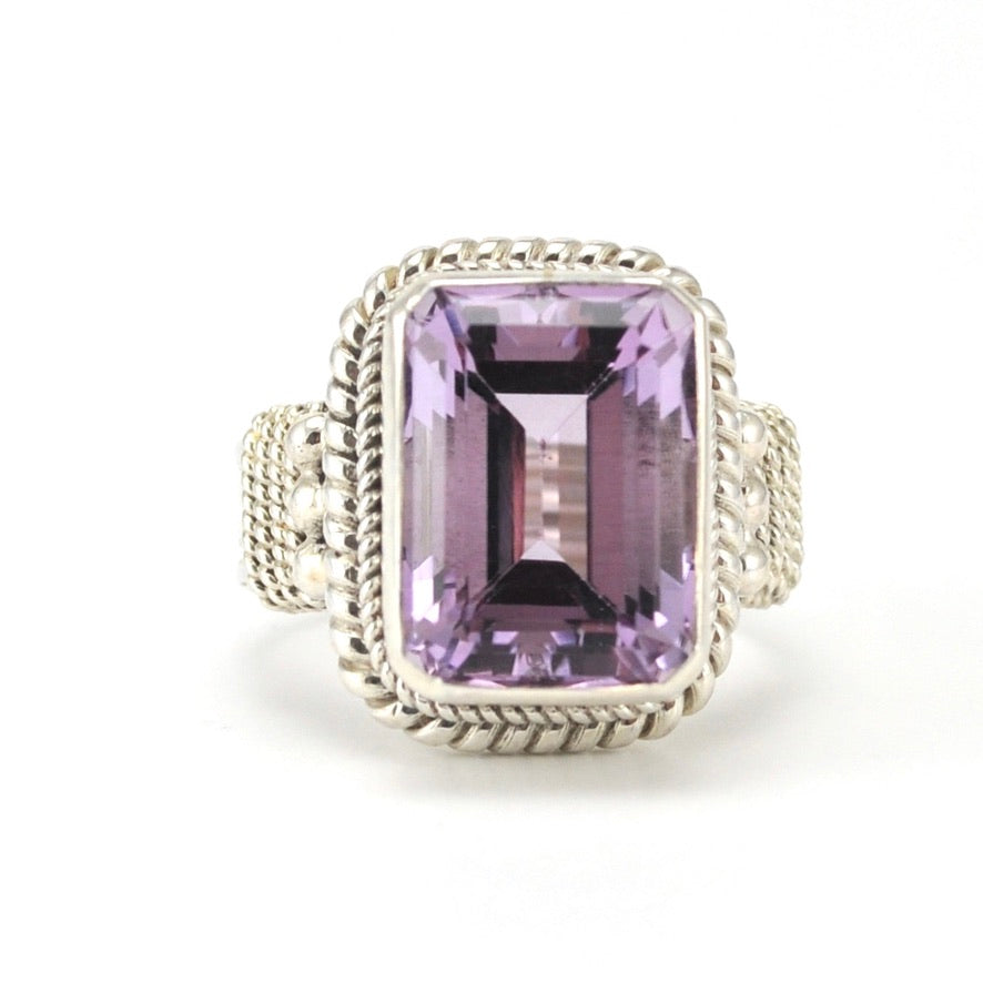 Alt View Sterling Silver Amethyst 10x14mm Rectangle Ring