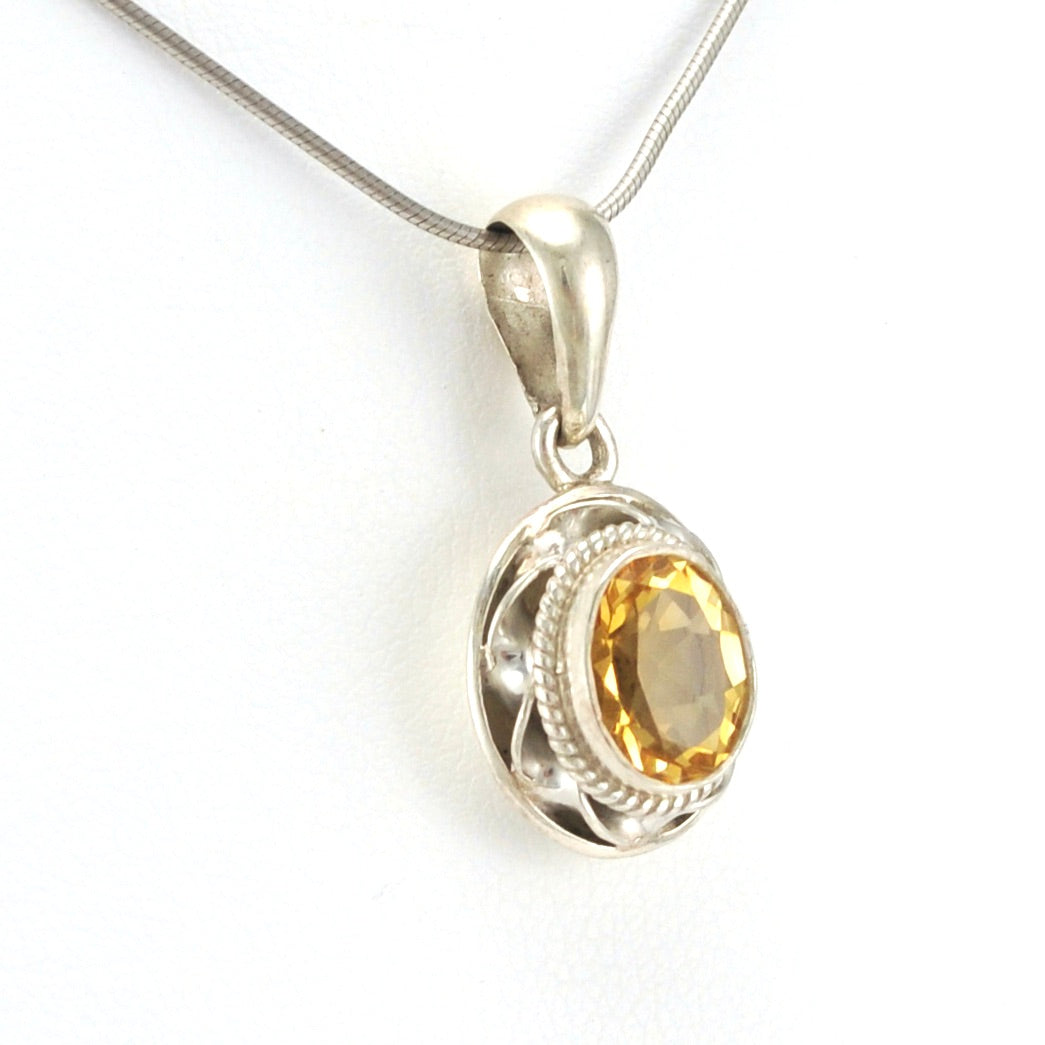 Side View Sterling Silver Citrine 7x9mm Oval Ribbon Pendant