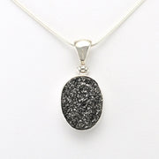 Alt View Sterling Silver Charcoal Druzy Agate Oval Pendant