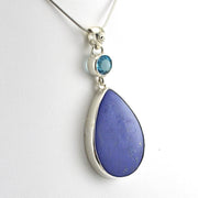 Side View Sterling Silver Topaz Round Lapis Tear Pendant