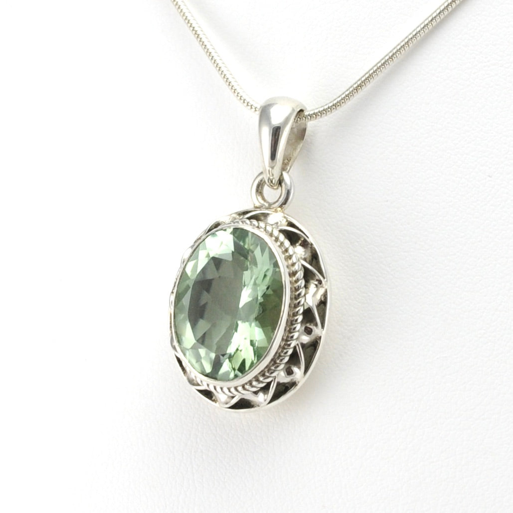 Side View Sterling Silver Prasiolite 12x16mm Oval Pendant