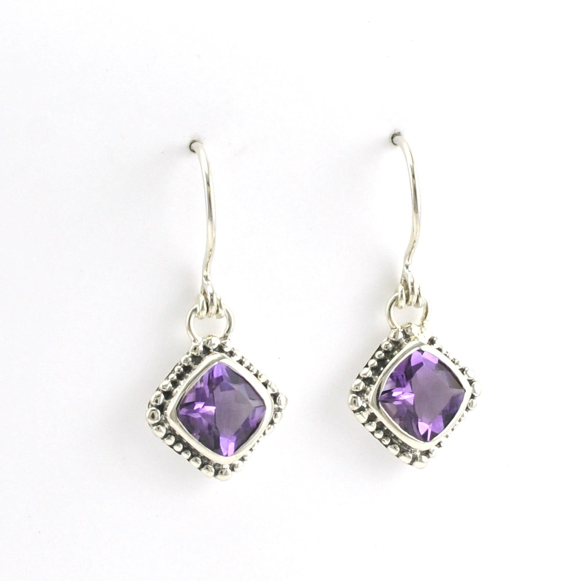 Alt View Sterling Silver Amethyst Offset Square Beaded Dangle Earrings
