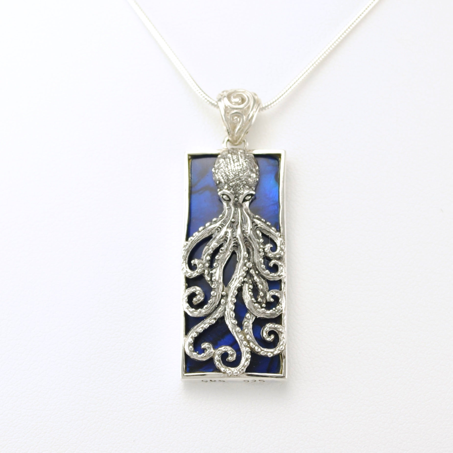 Alt View Sterling Silver Blue Abalone Rectangle Octopus Pendant