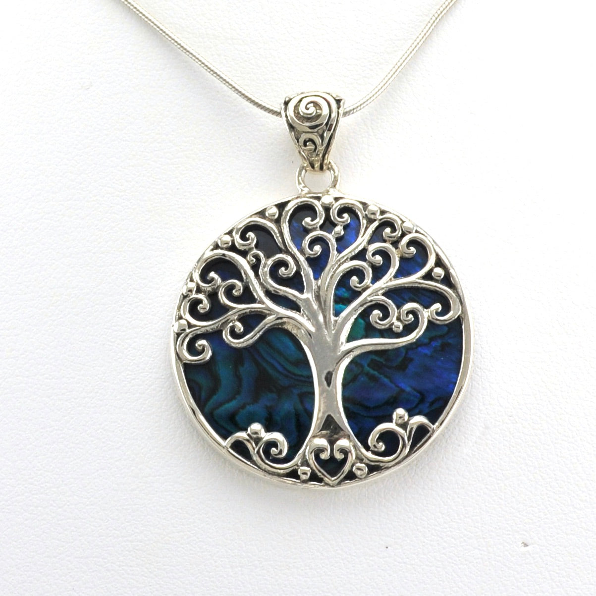 Alt View Sterling Silver Blue Abalone Tree of Life Pendant