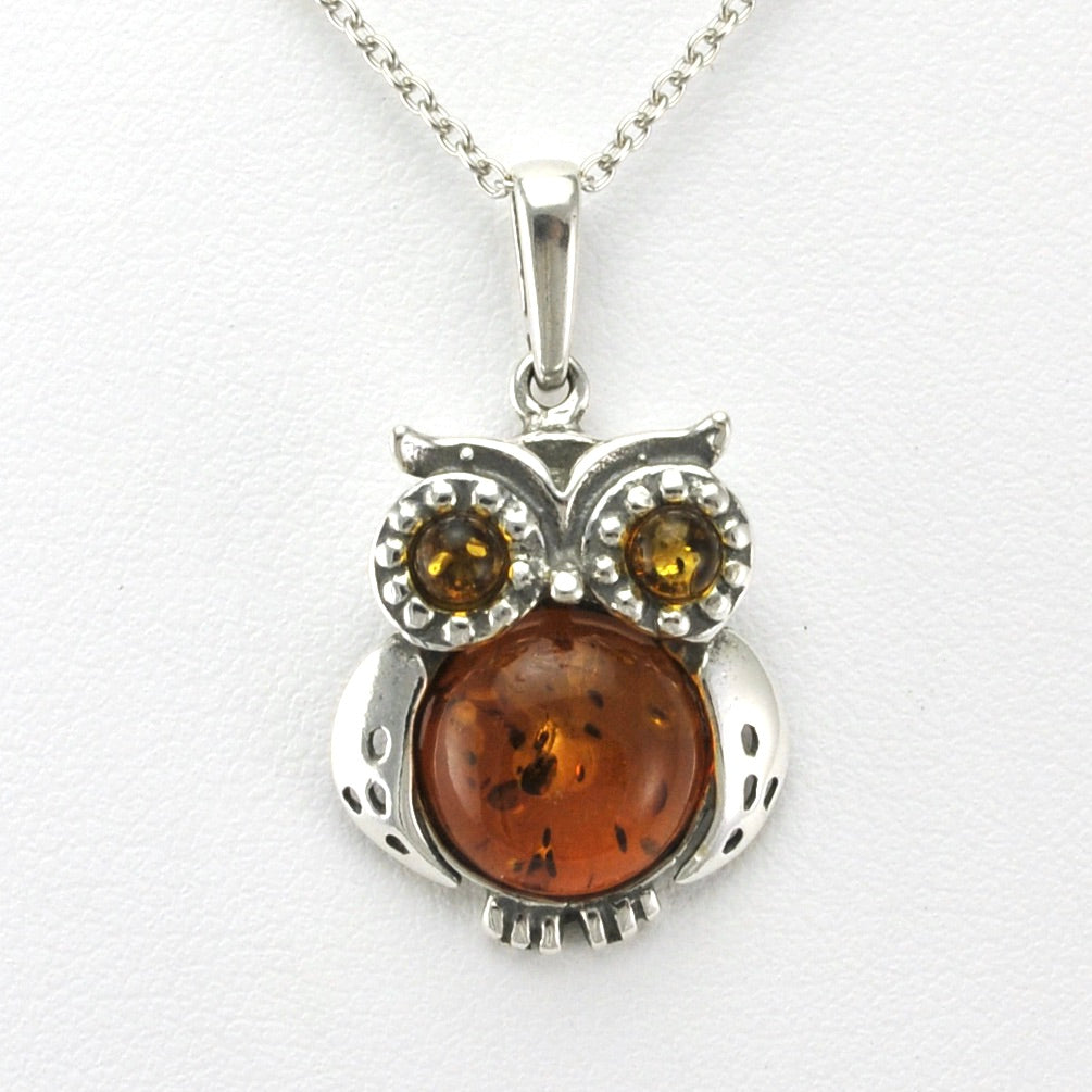 Alt View Sterling Silver Amber Owl Necklace
