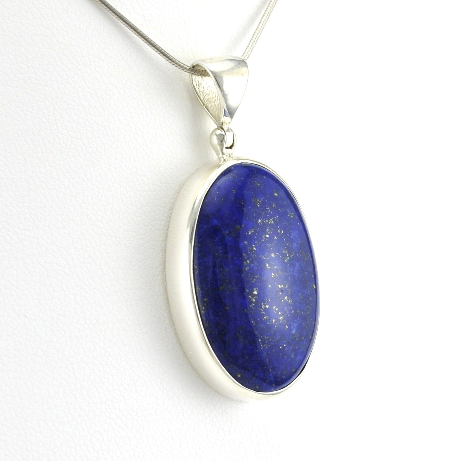 Side View Sterling Silver Lapis 34.5ct Oval Pendant