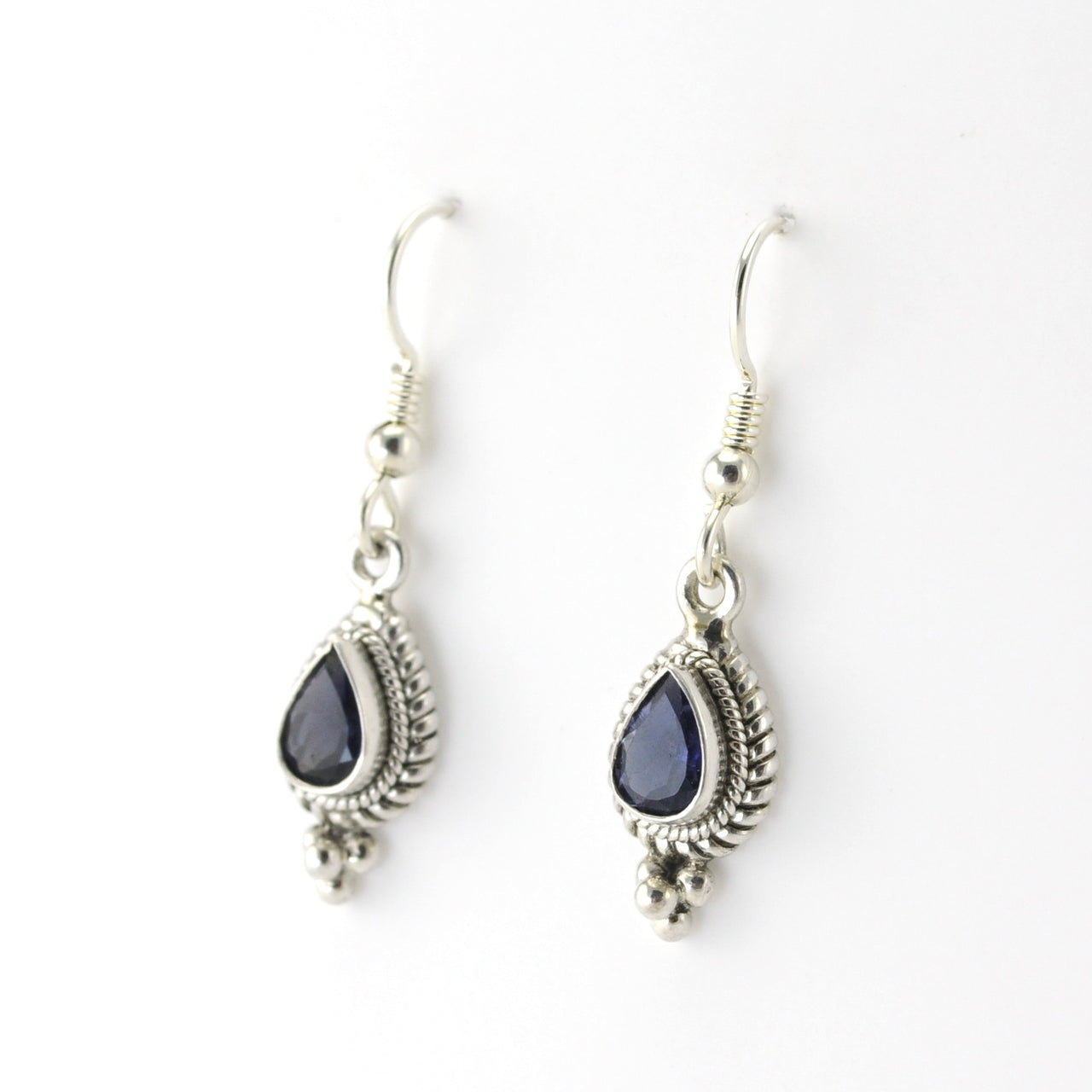 Sied Veiw Sterling Silver Iolite 5x7mm Teardrop Dangle Earrings