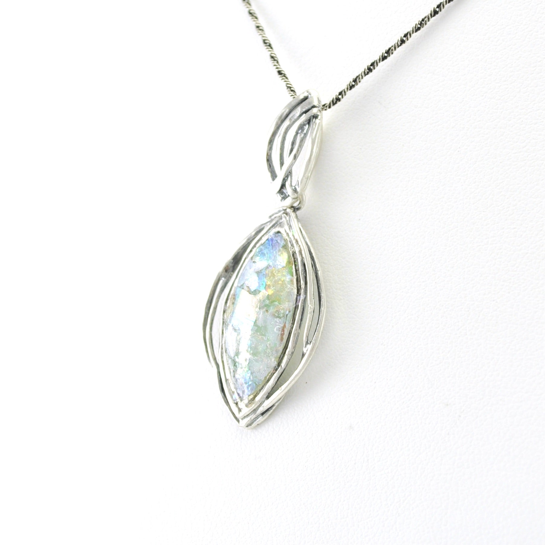 Sterling Silver Roman Glass Marquise Necklace