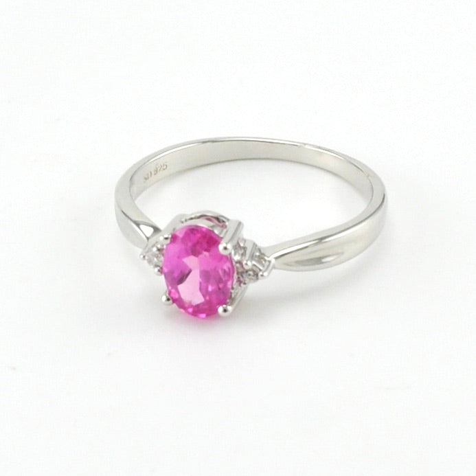 Side View Sterling Silver Created Pink Sapphire 1ct CZ Ring