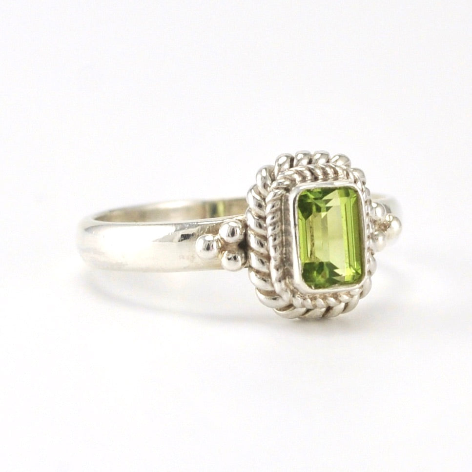 Alt View Sterling Silver Peridot 4x6mm Rectangle Ring