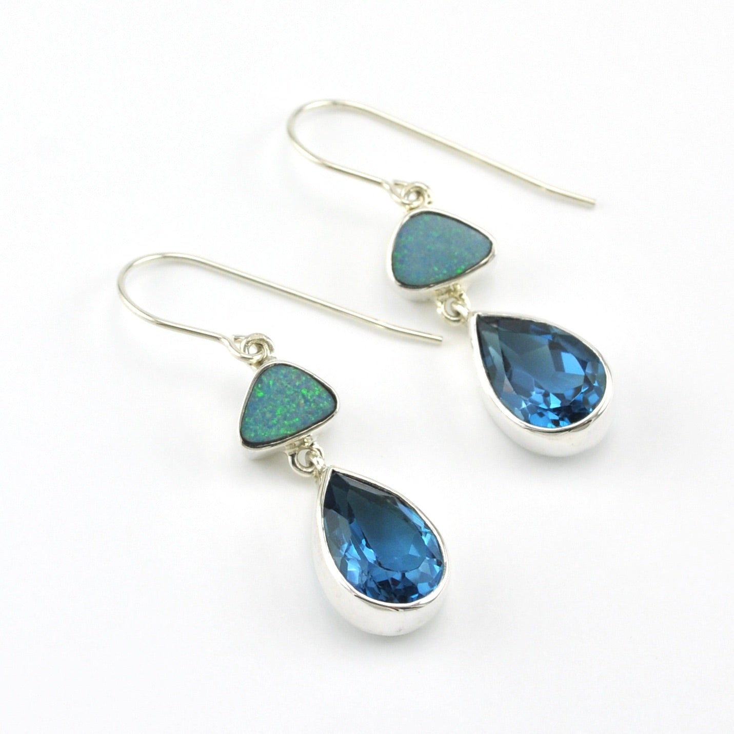 Sterling Silver Australian Opal Blue Topaz Earrings