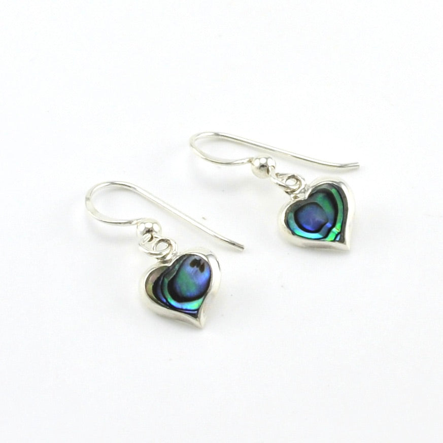 Sterling Silver Abalone Heart Dangle Earrings