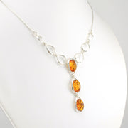 Side View Sterling Silver 3 Oval Baltic Amber Drop Necklace with Open Ovals