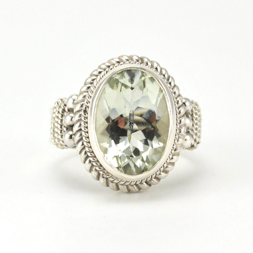 Alt View Sterling Silver Prasiolite 10x14mm Oval Ring
