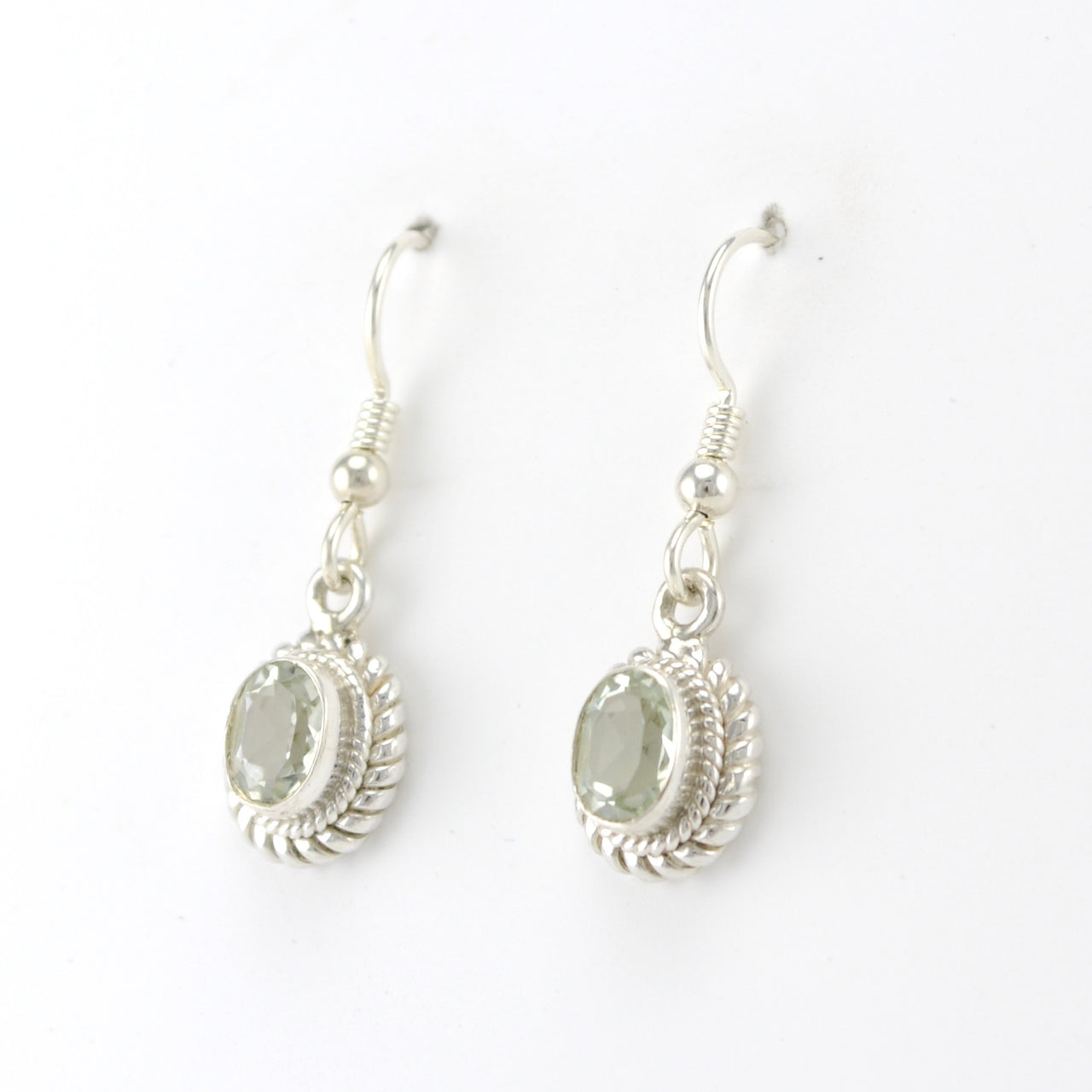 Sterling Silver Prasiolite 5x7mm Oval Dangle Earrings