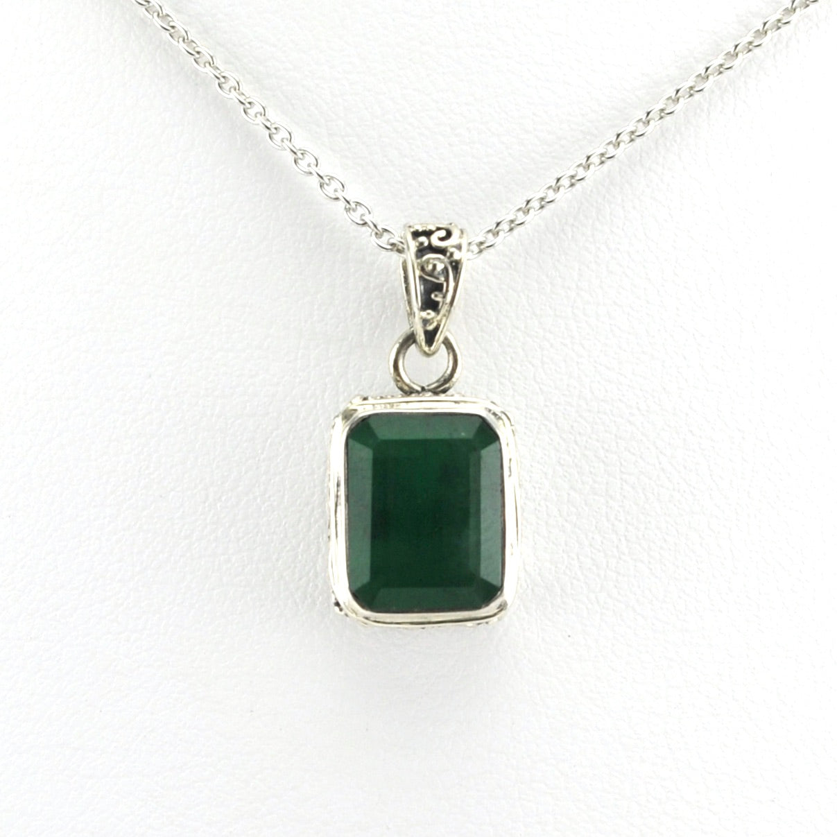 Alt View Sterling Silver Emerald 8x10mm Rectangle Bali Necklace