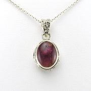 Alt View Sterling Silver Pink Tourmaline Oval Bali Necklace