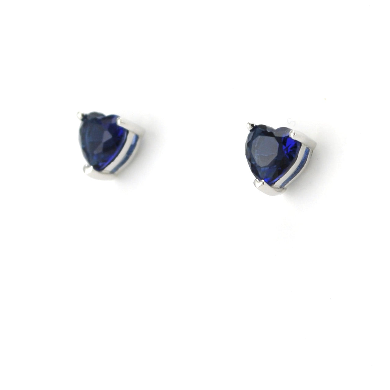 Sterling Silver Sapphire CZ Heart Post Earrings