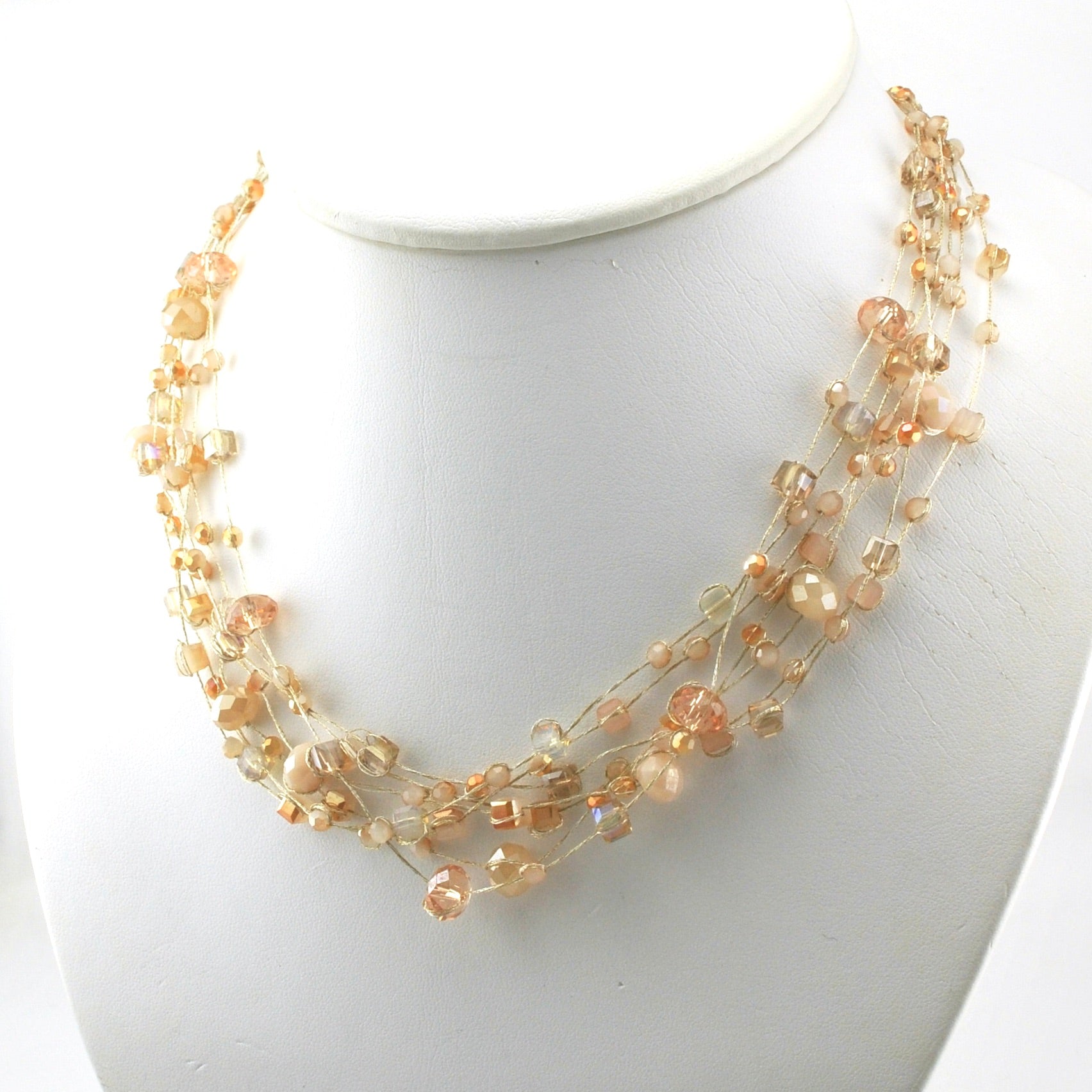 Alt View Japanese Silk Peach Faceted Glass Crystal Necklace