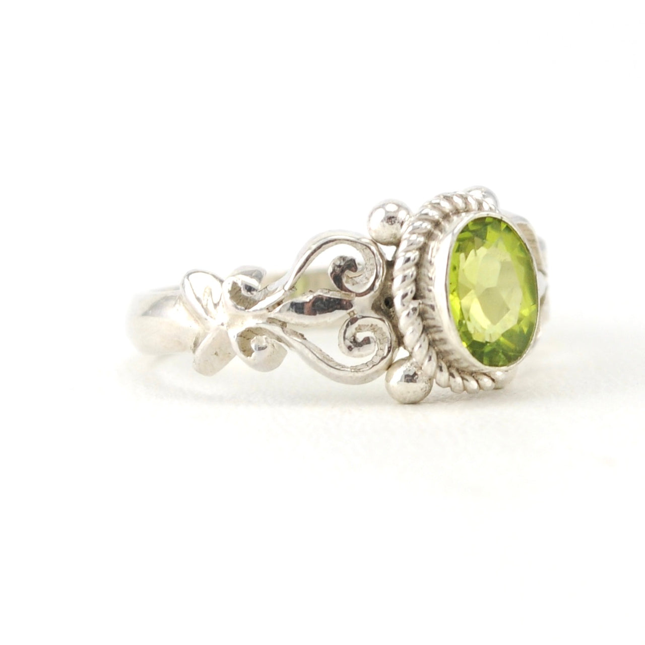 Side View Sterling Silver Peridot 5x7mm Oval Ring