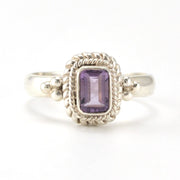 Sterling Silver Amethyst 4x6mm Rectangle Ring