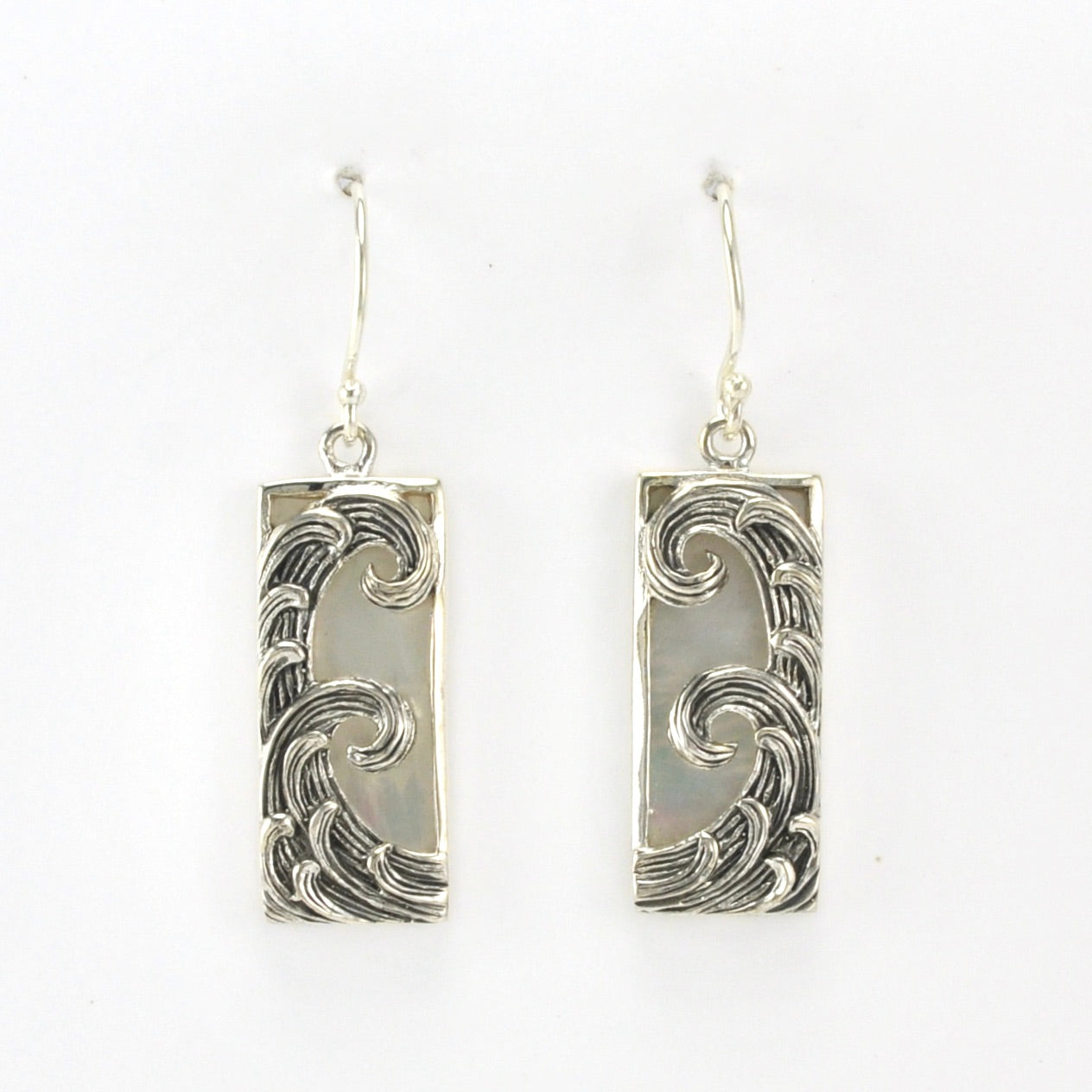 Sterling Silver Mother of Pearl Rectangle Wave Earrings