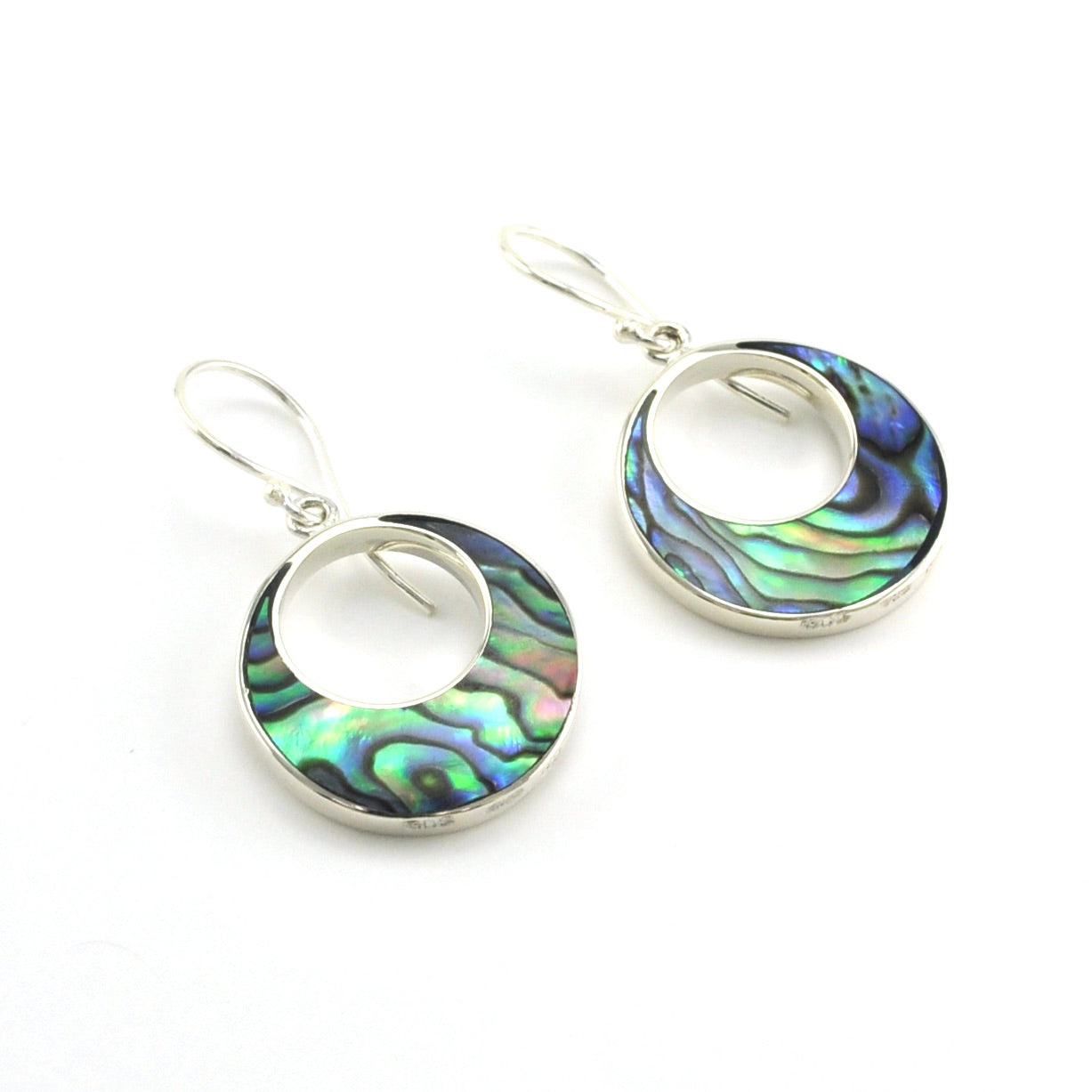 Sterling Silver Abalone Round Dangle Earrings