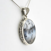 Side View Sterling Silver Dendritic Agate 19x28mm Oval Bali Pendant