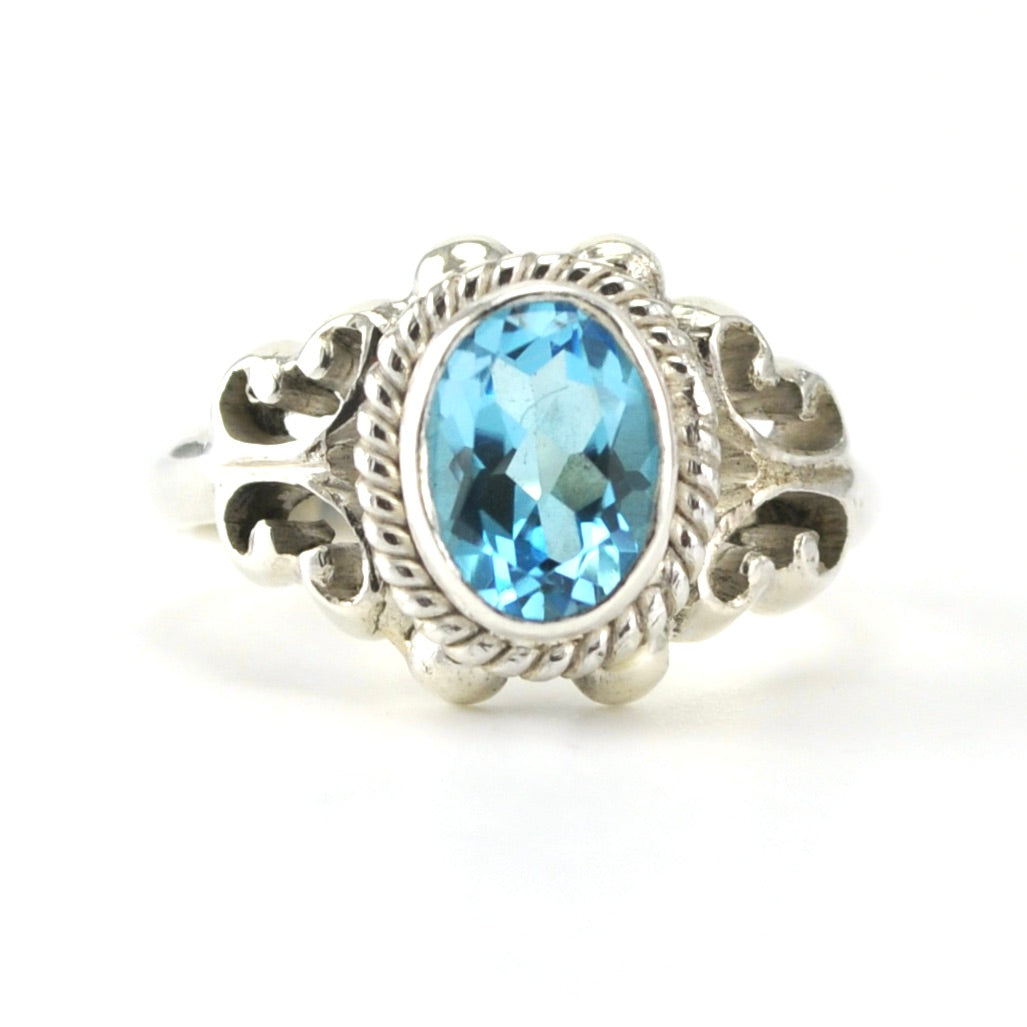 Alt View Sterling Silver Blue Topaz 6x8mm Oval Ring