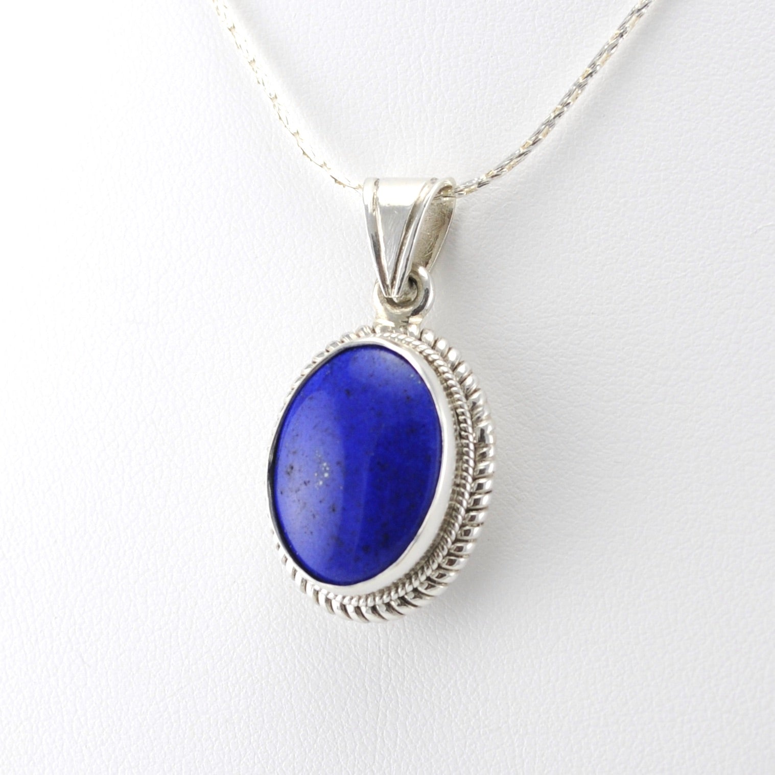 Side View Sterling Silver Lapis Oval Pendant