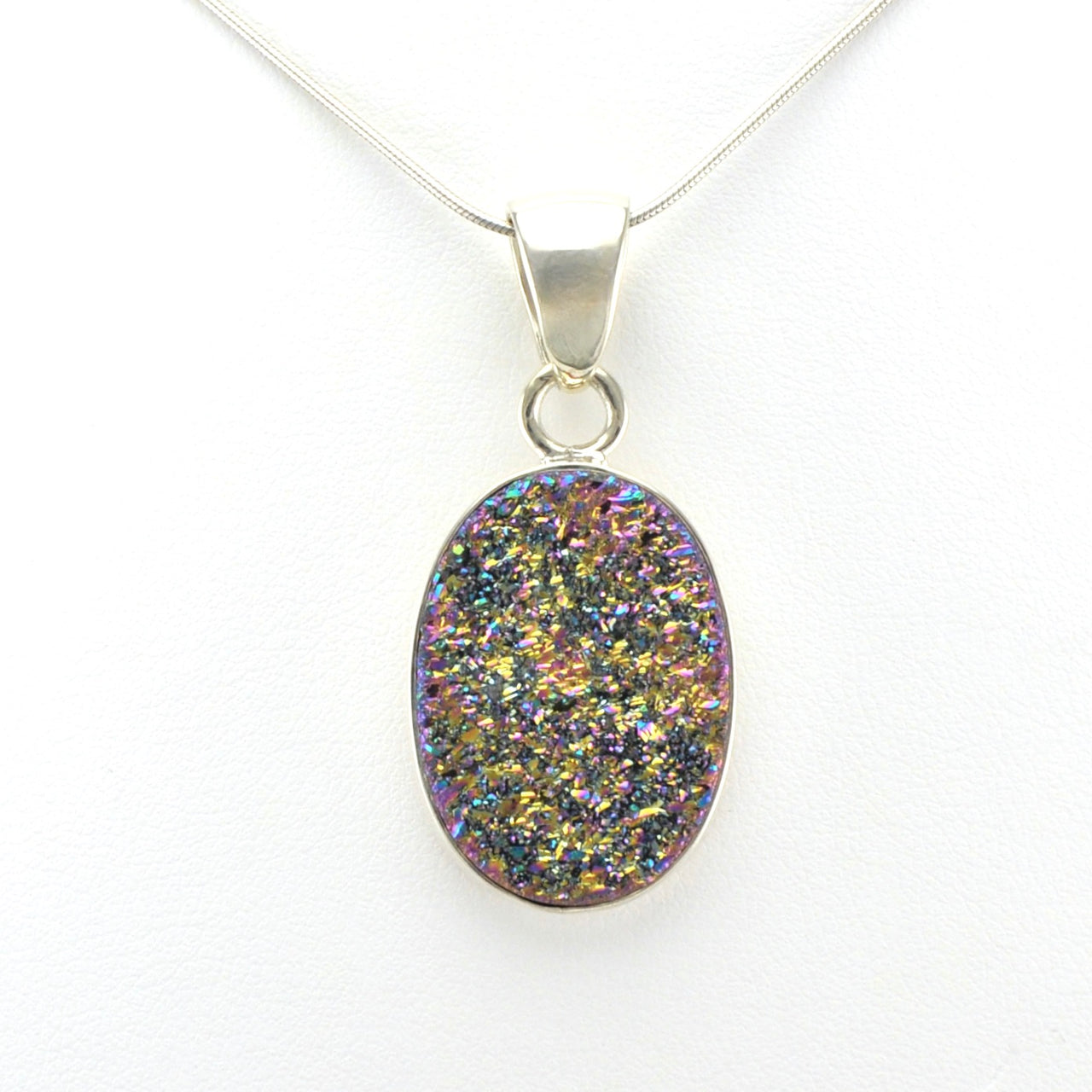Alt View Sterling Silver Rainbow Druzy Agate Oval Pendant